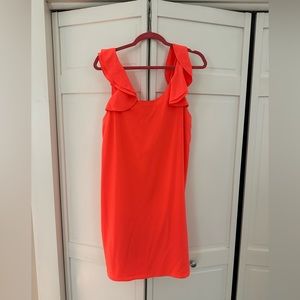 Neon pink/orange mini dress with ruffle straps